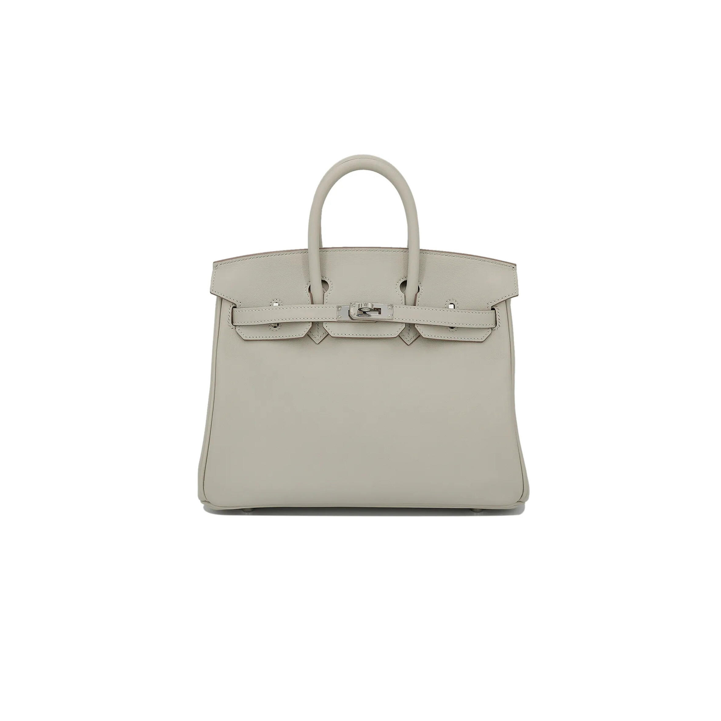 H**me5 BIRKIN 25 SWIFT LEATHER PEARL GREY SILVER BUCKLE H049362CK25 (25*20*13cm) Master Quality